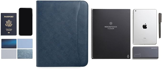 Forevermore Portfolios Padfolio Binder - Professional Faux Leather Travel Organizer Pouch for Tablet, Documents, Presentation Folders, Zipper Closure, Removable 3-Ring Notepad - Blue