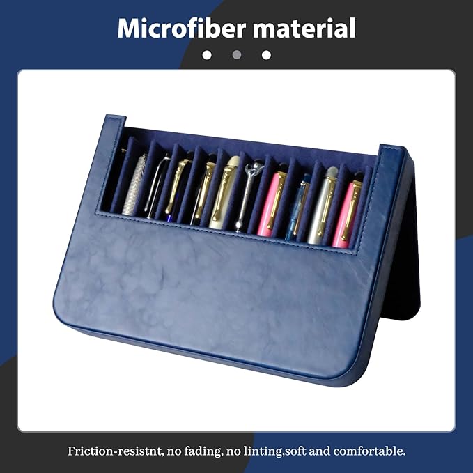 MIVLXLX PU Leather 12 Fountain Pen/Pencil Tray Case Organizer, Fashion Design, Handmade, Magnetic Closure with Drawer, Christmas Gift for Man/Woman/Office, 12 Slots(blue)