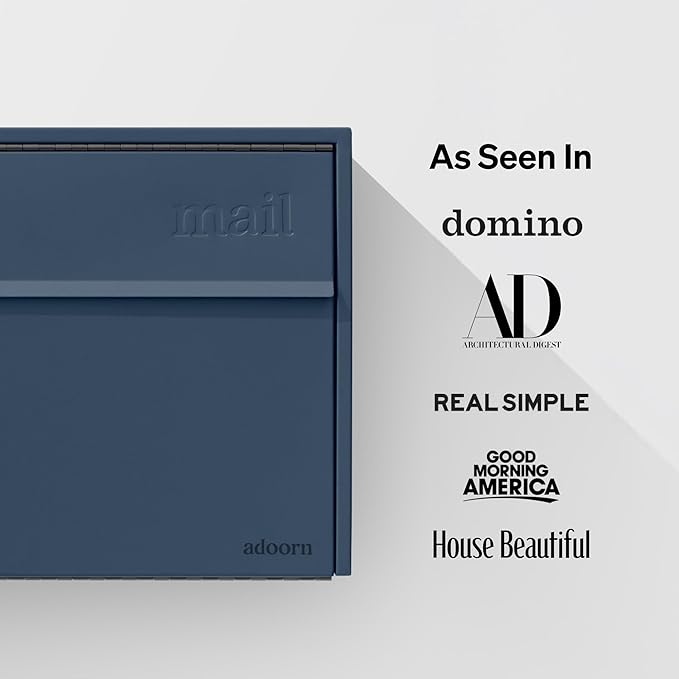 Wall Mount Mailbox - Small, Anti-Theft Locking Mailbox, Weatherproof Mailboxes for Outside The House, 13.5" H x 15" L x 5.5" D (Navy)