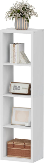 Jpiziso 4 Cube Storage Organizer Single Row, Cube Shelf with Heavy-Duty Thick Boards, 13.31" L x 9.37" W x 48.82" H, Smooth Easy-Clean Panels, Simple Assembly, for Living Room Bedroom Office, White