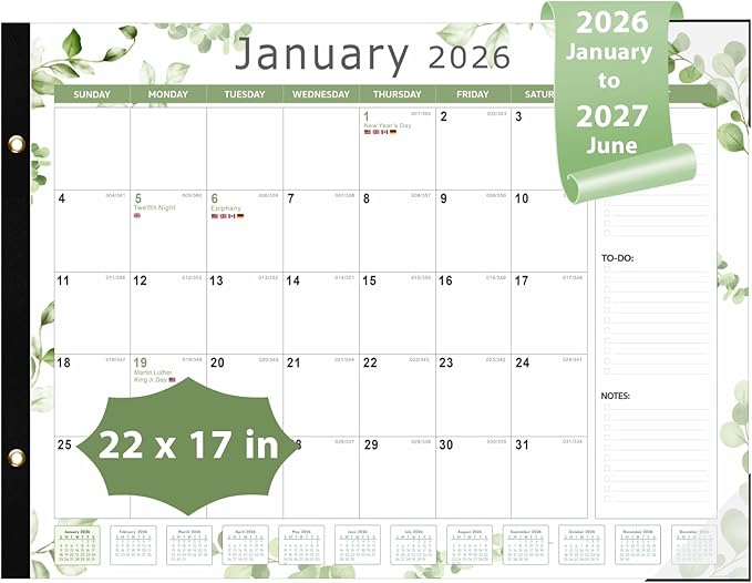 2026 Desk Calendar, Large Desk Calendar 22" x 17" (Jan 2026 - Jun 2027) Monthly Desktop Wall Planner for Family Teacher School Office Supplies, Leaf