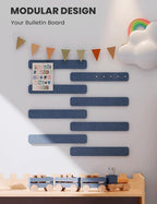 Fluxynara Cork Board Alternative Felt Strip Board 8-Pack 13"x2", Office Pin Board with 50 Push Pins, Adhesive Install for Bedroom Door & Home Office(Denim Blue)