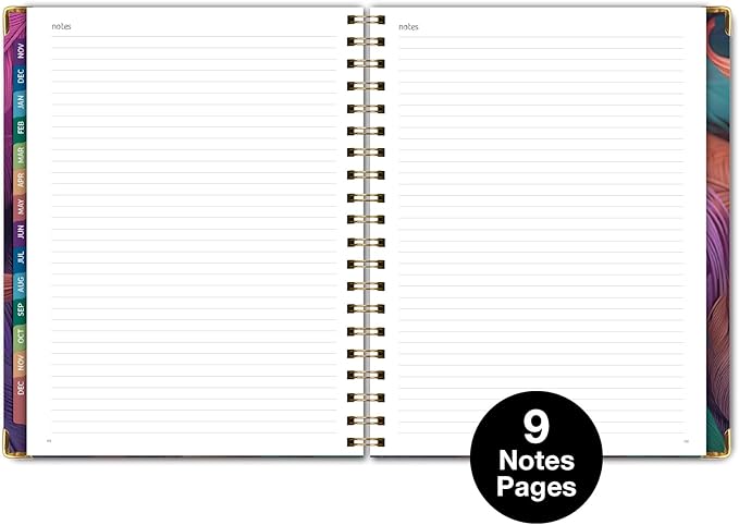 HARDCOVER 2026 Planner, 7"x9": 14 Months (November 2025 - December 2026), Daily Weekly Monthly Planner, Yearly Agenda, Bookmark, Pocket Folder and Sticky Note Set (Pastel Peacock)