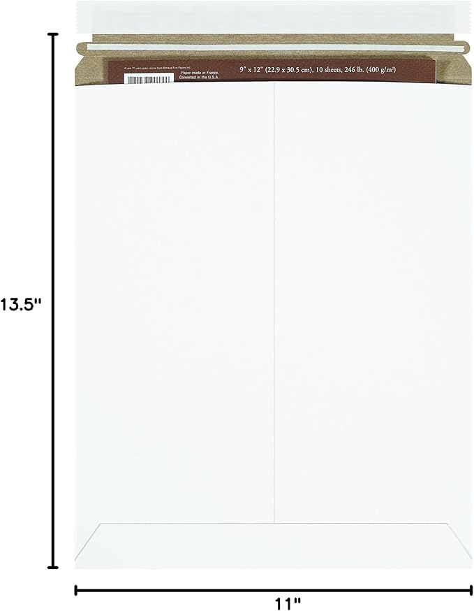 BOX USA StayFlat Envelope 11"L x 13.5"W 100-Pack for Keeping Photos, Documents & Artwork Protected During Mailing and Shipping