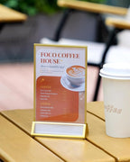 Dynta Acrylic Sign Holder 4x6 8 Pack Double Sided Clear Plastic Display Stands, Tabletop Menu Holder, Flyer Display for Wedding, Party, Restaurant, Office, Retail (Gold Frame)