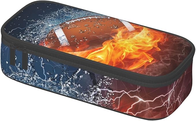 SNAPMADE Boys Pencil Box with Football Pattern, Cool Sports Pencil Case Large Capacity Durable Pencil Pouch Storage Pen Bag Stationary Case Desk Organizer with Zippers for Teens Adults