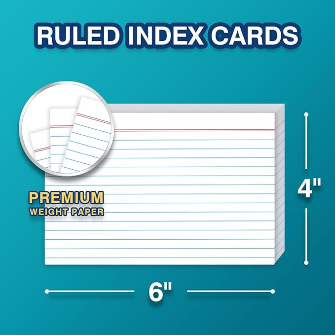 H4D 4x6 Index Card Holder with 100 Heavyweight Ruled Index Cards and 25 Plastic Dividers, Teal
