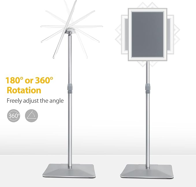 VAIIGO 8.5"x11" Pedestal Poster Stand with Heavy Duty Solid Steel Base, Adjustable Floor Standing Sign Holder for Vertical and Horizontal Display, Silver 3Pack