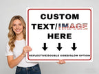 Custom Sign Outdoor Metal Large, Left or Right Arrow, 30''x24'' Glow in the Dark/Reflective Option, Personalized Address Plaque, Customize for Business Logo, Office, Home, Yard
