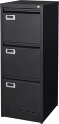 BYNSOE 3 Drawer File Cabinet with Lock Metal Vertical File Cabinet Office Home Narrow File Cabinet for A4 Legal/Letter Size,Assembly Required (Black, 3 Drawers-Vertical)