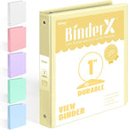 BinderX Extra Durable 3 Ring Binder, Round Ring 1 Inch Binders, Fits 175 Sheets of 8.5x11 Paper, Customizable View Cover with Inside Pockets, Cute 1" Binder, School Supplies for Girls, Yellow