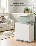 Dual Trash and Recycling Bins for Kitchen, 13.2 + 5.2 Gal (50+20L) Stainless Steel Trash and Recycle Bin Combo with Soft-Close Lid, Large Garbage Cans for Kitchen Home with 2 Magnets Sticker, White