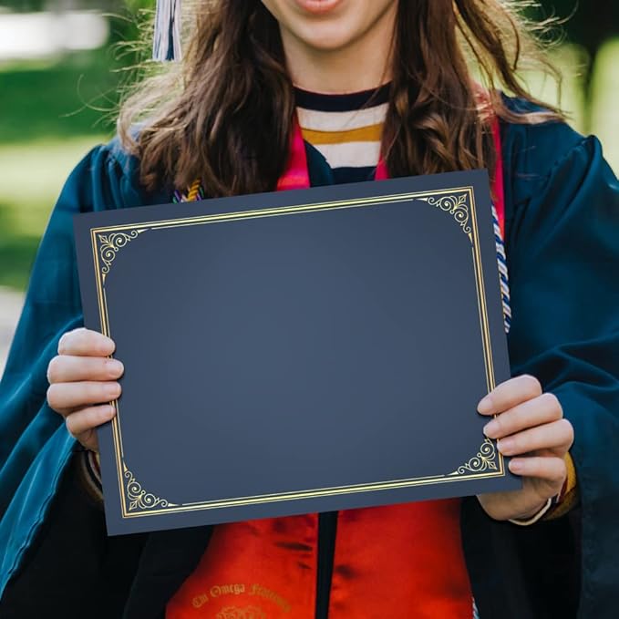 SUNEE Certificate Holders(Blue, 60 Packs, New Pattern), Diploma Covers Gold Foil Border, for Letter Size 8.5x11 Certificates, Cardstock, Document Papers