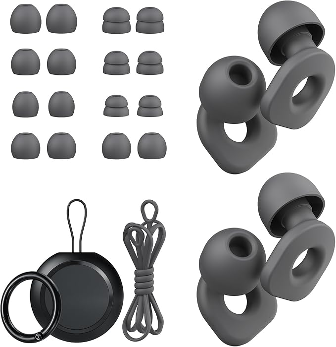 LOETRUY 2 Pairs of Earplugs for Sleeping,Reusable Hearing Protection Ear Plugs with 8 Pairs Ear Tips & One Connector Cord,Soft Earplugs for Noise Reduction,Concert,Musician & Work - 25dB-30dB