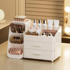 KQJS Makeup Organizer with Drawers,Large Capacity Countertop Organizer for Vanity,Bathroom and Bedroom Desk Cosmetics Organizer,Easy To Storage Skincare,Brushes,Lotions,Lipstick (All Cream)