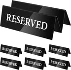 6 Pieces Table Top Reserved Sign Table Signs Reserved Seating Signs Double Sided Table Tent Sign for Wedding Restaurant Family Ceremony Events (White Words Black Background,7.8 x 2.75 Inches)
