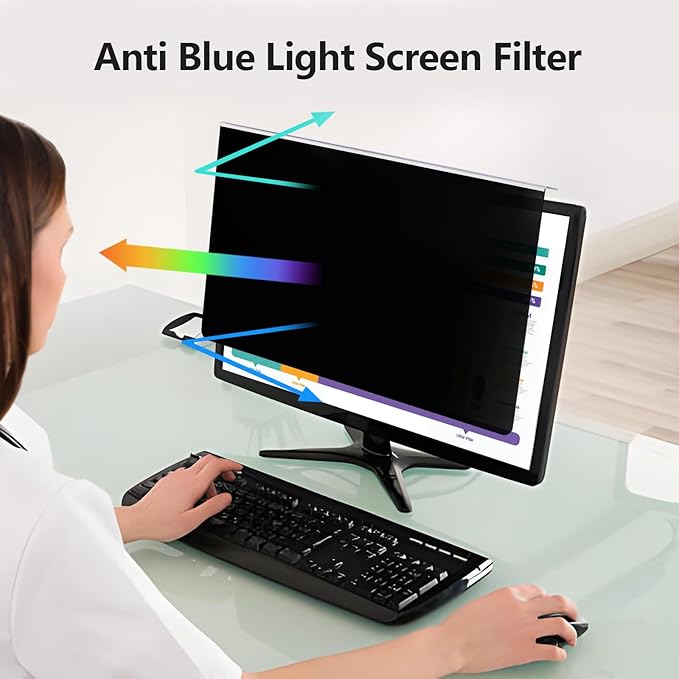 【2 Pack】 Computer Privacy Screen Protector for 27 Inches Monitor Anti Blue Light 16:9 Widescreen Filter Hanging Type Anti Scratch Easy Installation Shield for Desktop Computer