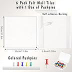 Thboxes Large Cork Board 36" x 24", 6 Pack Felt Wall Tiles with Colored Pushpins, Bulletin Board with Removable Self-Adhesive Strips, Pin Boards Cork Boards for Walls Office Home School-White