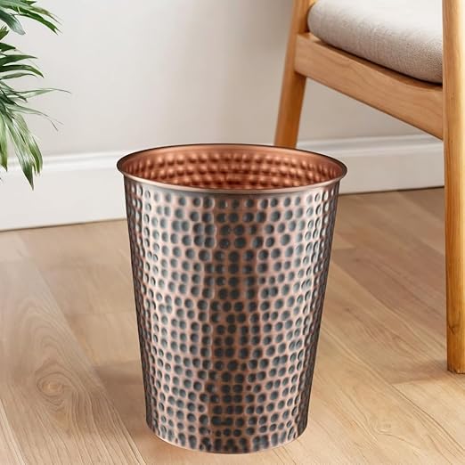 Monarch Abode Metal Bathroom Trash Can – Waste Basket for Bedroom, Office Desk, & Dorm, Hand Hammered, Durable Decorative Antique Copper Small Trash Can Bathroom Garbage Bin Wastebasket