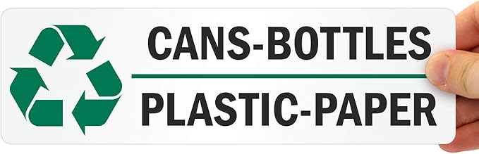 SmartSign Cans-Bottles-Plastic-Paper Pack of 5 Recycle Labels | 3" x 10" Laminated Vinyl, Made in USA