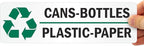 SmartSign Cans-Bottles-Plastic-Paper Pack of 5 Recycle Labels | 3" x 10" Laminated Vinyl, Made in USA