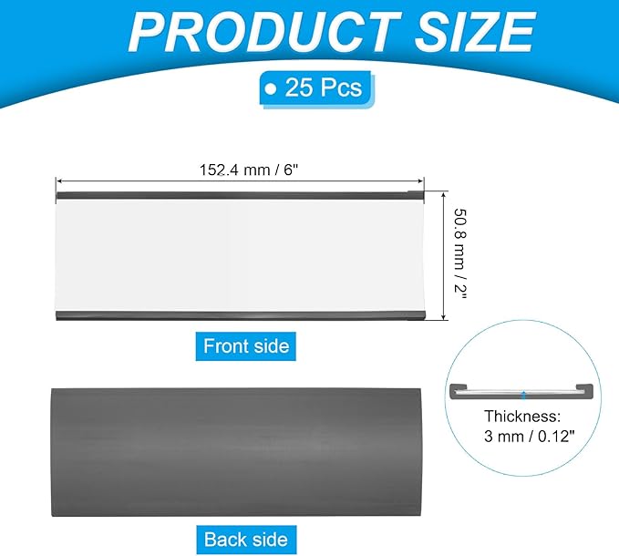 PATIKIL Magnetic Label Holder 6" x 2" with Paper Inserts, 25 Pcs C Channel Magnetic File Cabinet Labels Shelf Data Card Holder Signs for Metal Racks Shelves Whiteboard Tool Box