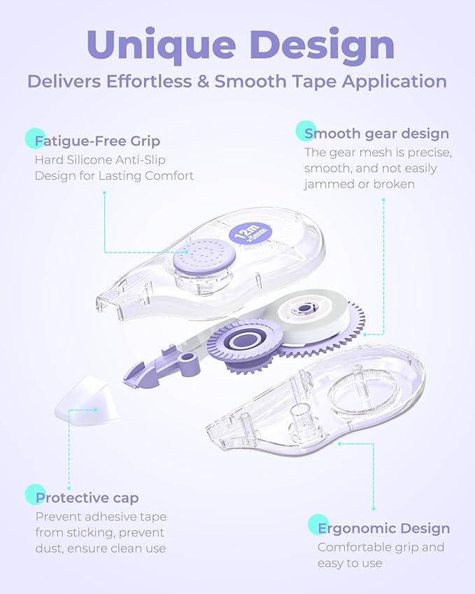 Four Candies White Correction Tape, 39.4 Feet, 12 Pack Easy to Use Applicator for Instant Corrections, Tear-Resistant, Smooth & Quick-Drying Tape for Office & School Supplies