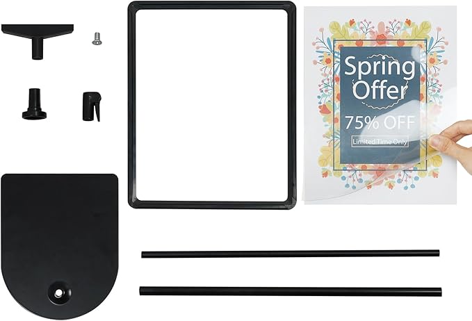 Sign Holder, Sign Stand with Adjustable Height Snap Open, Reusable Sign Holder 8.5x11 Inch, Vertical and Horizontal View Sign Holder Stand (Black, 4 Pack)