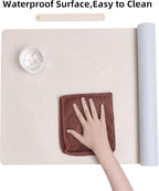 Wolaile Desk Blotter Pad,27x13 inch PU Leather Computer Mouse Mat,Non-Slip Waterproof Writing Desktop Protector for Office Home,Small,Beige White