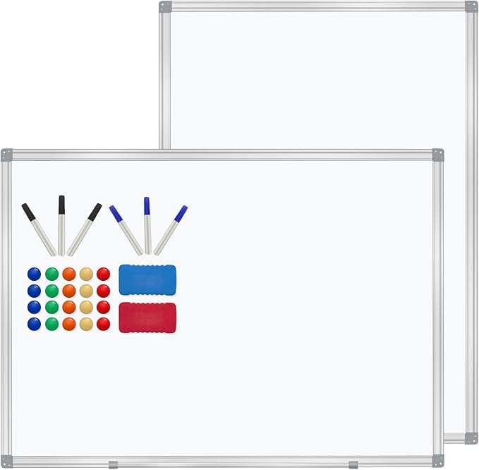 H-Qprobd 4' x 3' Whiteboard Dry Erase White Board for Wall 48x36 (2pcs) Magnetic Boards for Office Classroom & Home, Small Wall Whiteboard Including 6 Markers, 20 Magnets, 2 Erasers