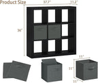 Bookshelf with Storage Bins, 9-Cube Storage Organizer Sturdy Wooden Bookcase Open Book Shelf, Multifunctional Cubicle Rack for Storage & Display, Furniture for Living Room Bedroom Office, Black