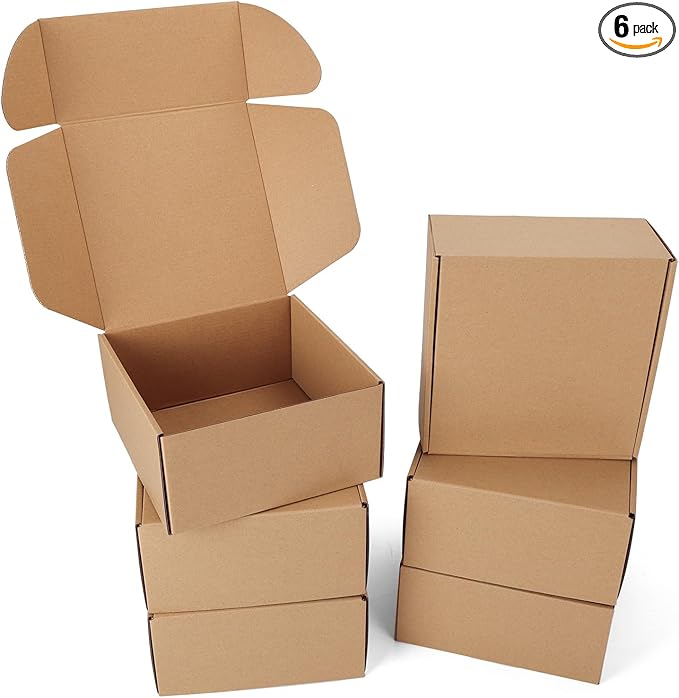 PHAREGE 8x8x4 inch Gift Shipping Boxes 6 Pack Brown, Tab Lock Tuck Top Mailing Boxes for Packaging Small Business, Small Cardboard Mailer Boxes for Wrapping Present