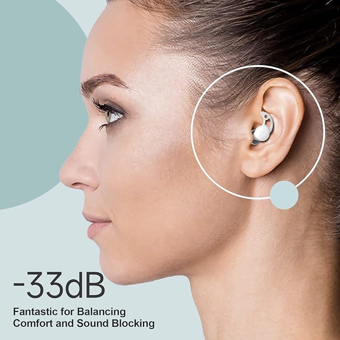 VANLON Noise Cancelling Ear Plugs, Washable Reusable Ear Plugs for Sleeping, 2Pairs Super Soft Fit Silicone Earplugs for Focus, Hearing Protection, 33dB Noise Reduction for Dogs Snoring (White)