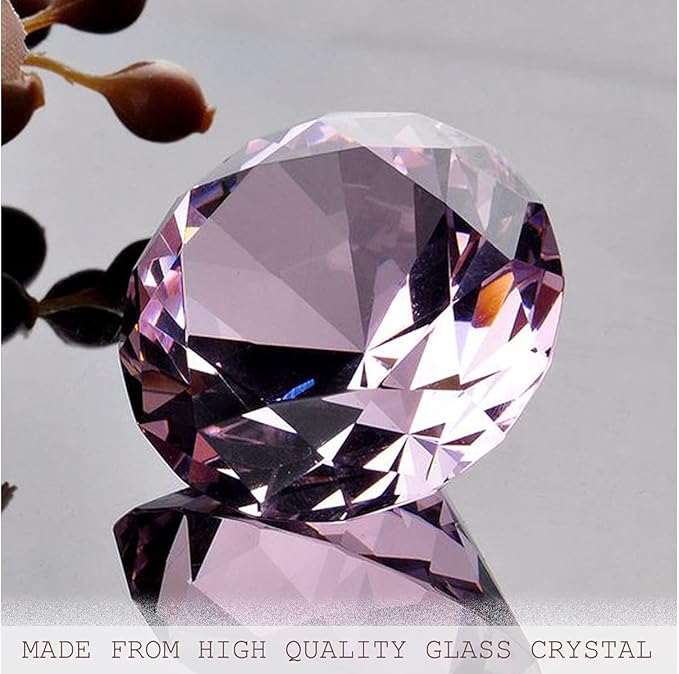 CLICK2GO 3” / 80 mm Light Purple Diamond Shaped Glass Crystal Paperweight – Home Office Decor & Valentine's Day Gift Wedding Favors Centerpieces Decoration with Gift Box