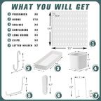 MULSAME Pegboard Combination Kit, 25.2" x 50.4" Wall Mounted Storage Set with 8 Pegboards & 40 Accessories Hanging, Peg Boards Organizer