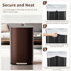 PayLessHere Stainless Steel Trash Can with Lid - Removable Inner Bucket, Foot Pedal Soft Close for Office, Home, Kitchen Garbage Bin (Brown, 13 G)