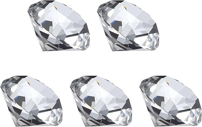 PATIKIL 5 Pcs Diamond Crystal Paperweight, 30mm / 1.18 Inch Crystal Paperweight Paper Weight for Home Office Desktop Table Decor Wedding Party Jewelry Ornaments, Clear