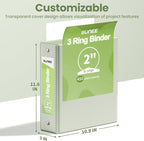 SUNEE 3 Ring Binder 2 Inch 1 Pack, Clear View Binder Three Ring PVC-Free (Fit 8.5x11 Inches) for School or Office Supplies, Sage Green