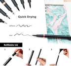 Rilanmit Hand Lettering Pens, Refillable Calligraphy Pens Brush Marker Pens Set Black, 4 Size for Writing, Painting, Drawing, Pack of 6