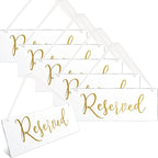 Blulu 6 Pcs Reserved Signs for Wedding Chairs Acrylic Tag Hanging with Ribbon for Wedding Reserved Signs for Important Events Church Pews Chair and Restaurant(Gold)