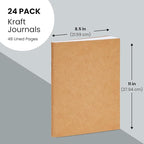 Lined Kraft Journals Bulk Set, 24 Pack 8.5x11 Inch, 48 Pages Each – A4 Writing Notebooks with 250gsm Cover & 120gsm Paper, Ideal for School, Office, Travel, and Creative Journaling Projects