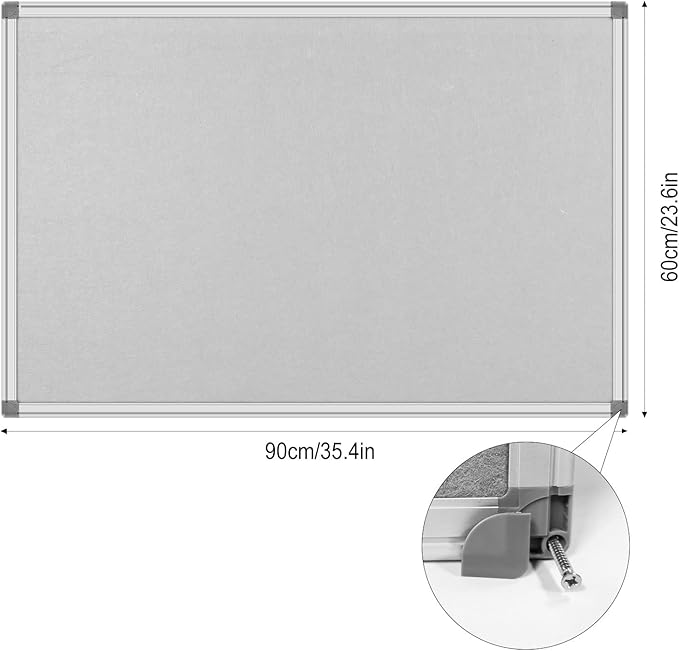 36x24-Inch Gray Felt Bulletin Board with Silver Aluminum Frame – Perfect for Home, Office, and Classroom