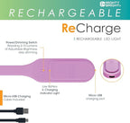 Mighty Bright The Original Recharge Clip On – USB Rechargeable Book Light – Warm LED Reading Lamp – Flexible, Dimmable, Lasts Up to 60 Hours a Charge (Lavender)