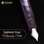 FPR Himalaya V2-Chrome Ultra Flex Nib Pen - Twist-Style Converter Filled Calligraphy Pens for Writing-Fancy Pens for Men & Women - Flex Fountain Pen w/Metal Clip & Cap Ring (Amethyst Purple Acrylic)