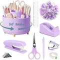 Gawsey Desk Organizers and Accessories Set with 360-Degree Rotating Pen Holder, Tape Dispenser, Stapler, Staple Remover, 1000 Staples, Tape, Clips Set, Ruler, Scissor, Pen