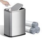 KHMMGK 8L/2.1 Gal Small Bathroom Trash Can with Lid, Swing-Top Rectangular Waste Bin, Stainless Steel Garbage Can for Home, Office, Toilet, Bedroom, Living Room (Silver)