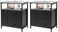 Edbuosy 3 Wooden Drawers Nightstand, 27 Inch Wide Night Stand Set 2 with Charging Station and Adjustable Drawers, Small Dresser for Closet, Bedside Table for Living Room/Bedroom/Office, Black.