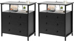 Edbuosy 3 Wooden Drawers Nightstand, 27 Inch Wide Night Stand Set 2 with Charging Station and Adjustable Drawers, Small Dresser for Closet, Bedside Table for Living Room/Bedroom/Office, Black.