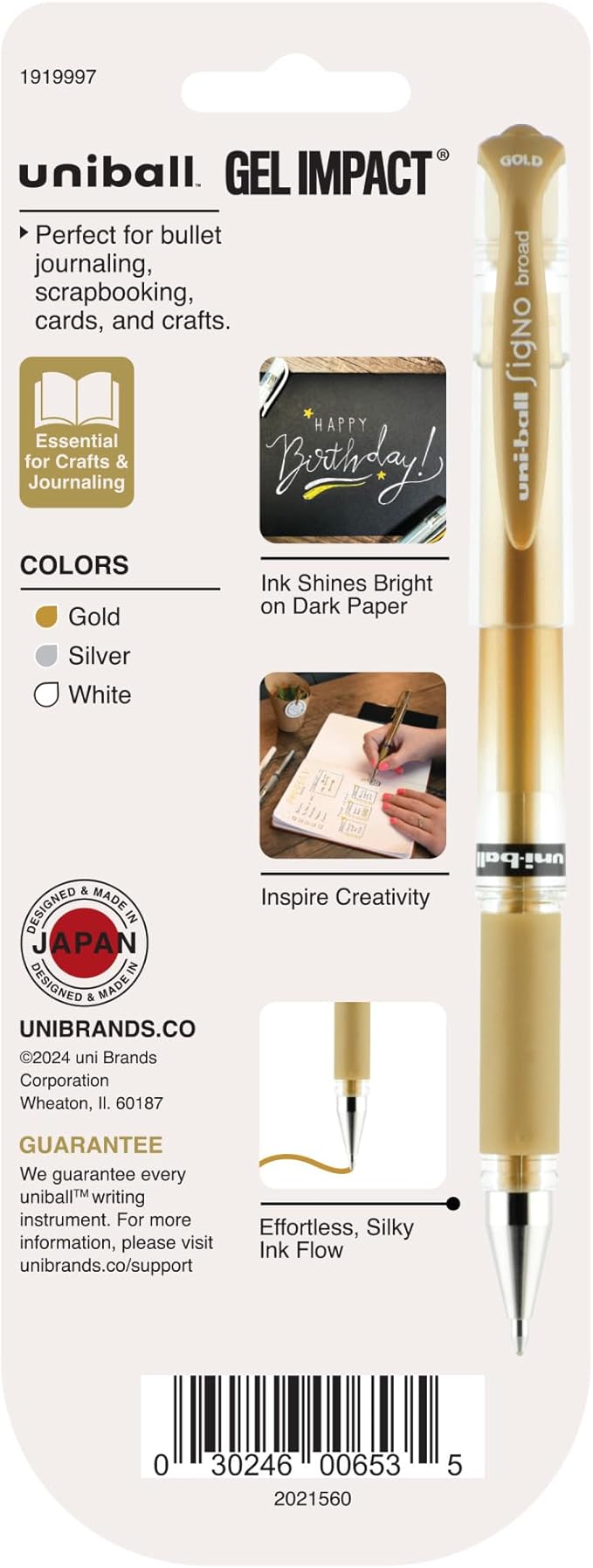 uniball Signo Gel Impact Pens, Bold Point (1.0mm), Assorted Metallic, 3 Pack