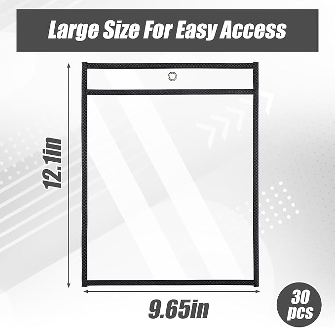 30 Pack Job Ticket Holders, 9x12 Clear Heavy Duty Ticket Holder, Plastic Paper Sleeves Document Protectors Dry Erase or Shop Office Classroom Work Orders (Black)